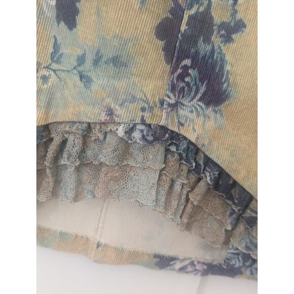 Rare specialty Skirt - blue/cream floral patterned soft corduroy with stretch - Picture 8 of 9